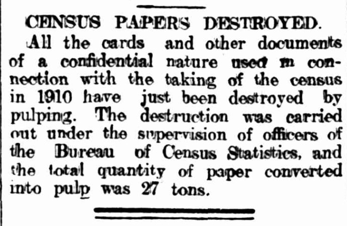 Census papers destroyed