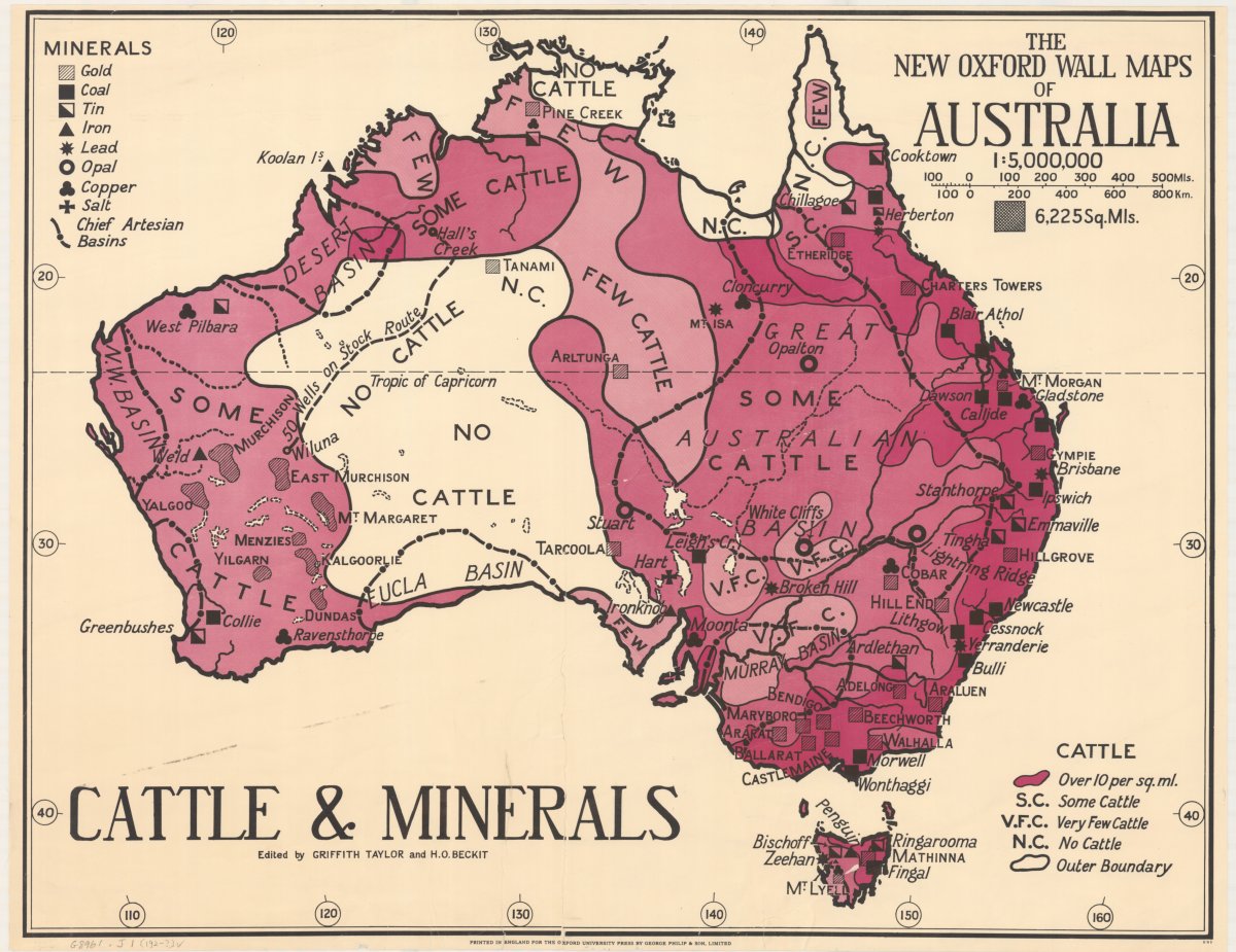 Taylor, Thomas Griffith & Beckit, H. O. (192-?]). The new Oxford wall maps of Australia http://nla.gov.au/nla.obj-255201355