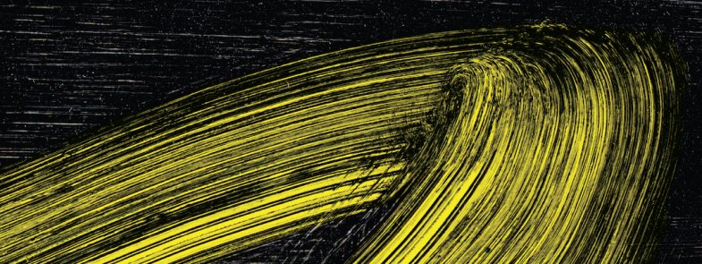 The cover of Alexis Wright's book 'Praiseworthy.' The cover is black with a yellow abstract brushstroke.
