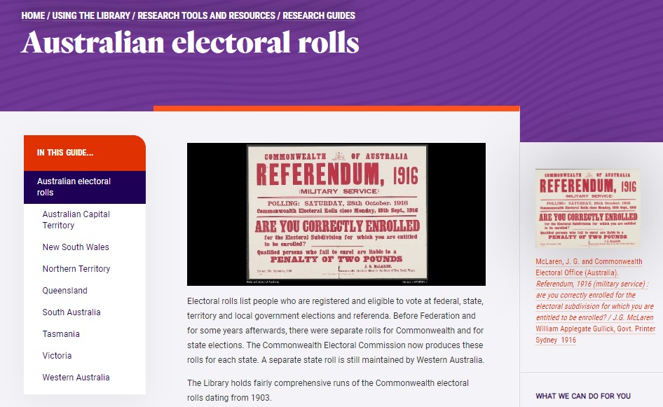 Commonwealth Electoral for family history National Library of