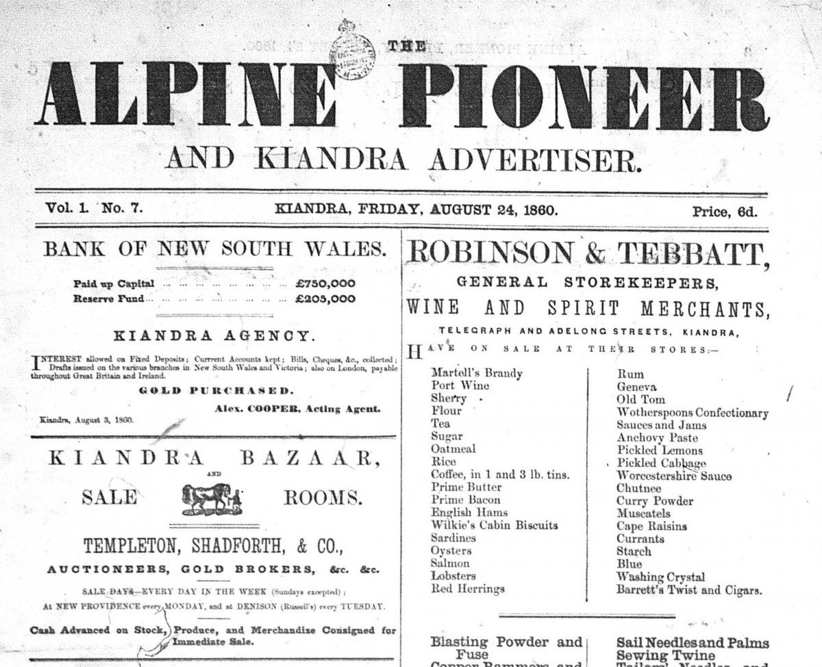 Thomas Garrett, The Alpine pioneer and Kiandra advertiser, August 24, 1860, p.1, https://nla.gov.au/nla.cat-vn3108148