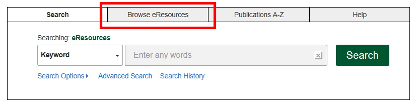 The Browse eResources tab in the eResources portal