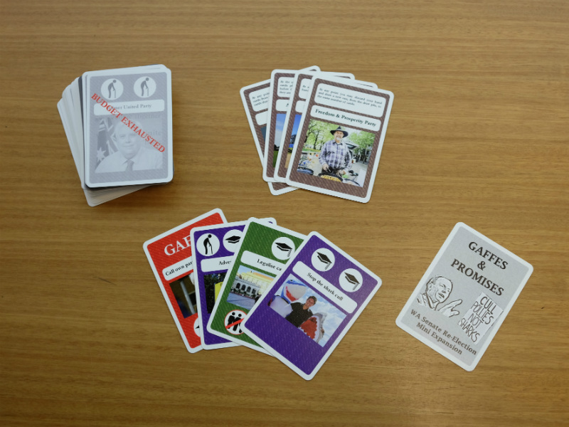 Piles of cards from the game 'Election gaffes'