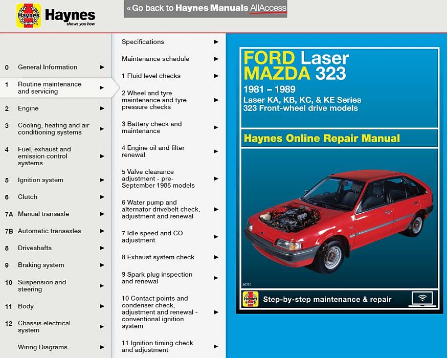 Mazda 323 manual in Haynes AllAccess database