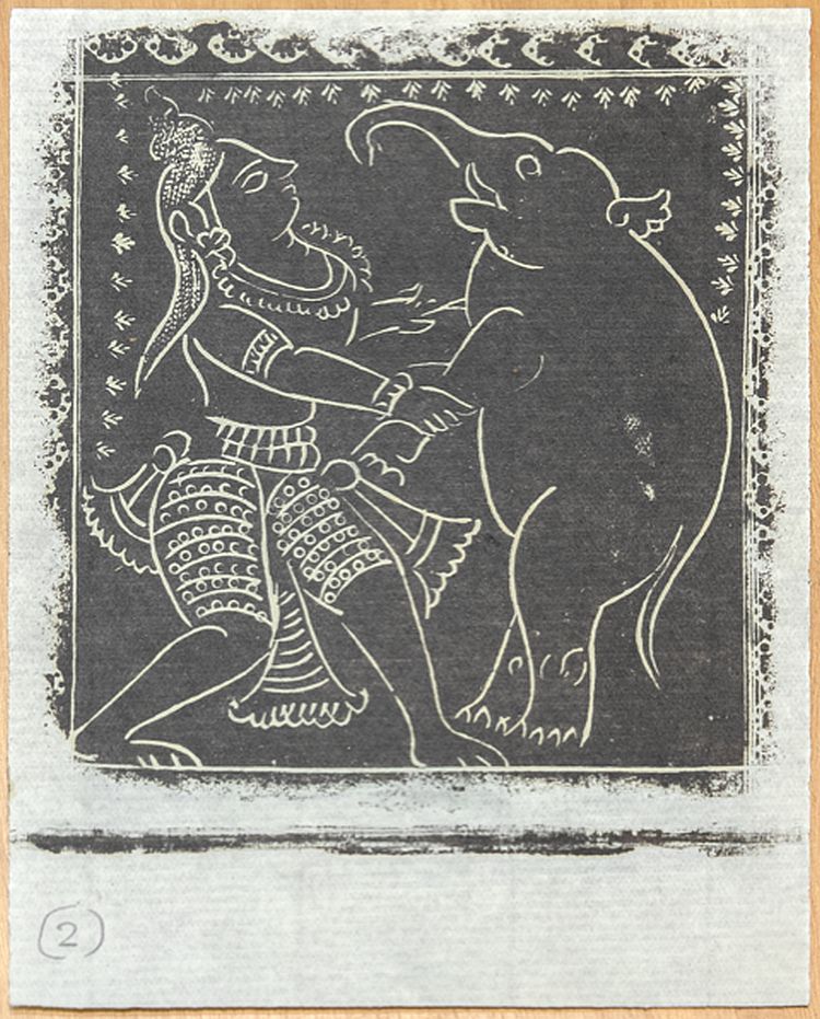 Krishna fighting an elephant