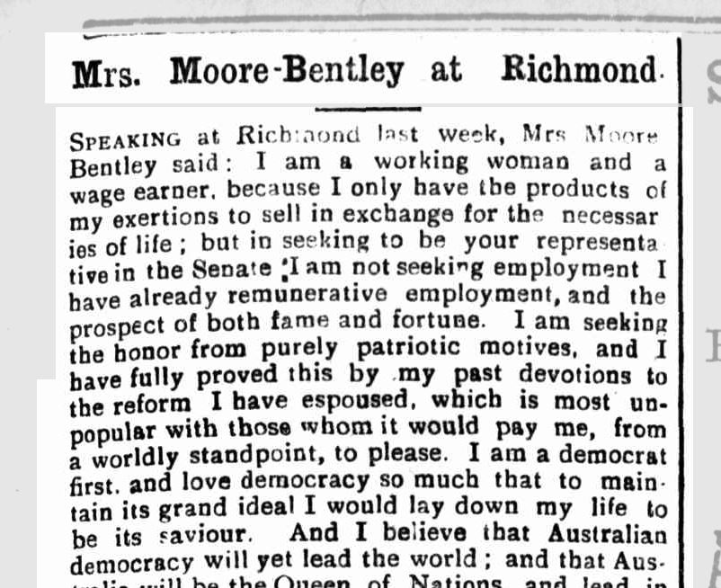 Excerpt from Mary Anne Moore-Bentley's speech, published in the Windsor and Richmond Gazette
