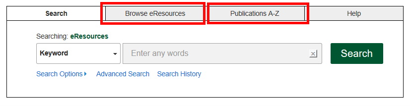 Searching for databases in eResources