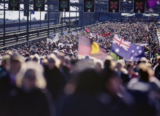 Huge crowd on Sydney Harbour Bridge during the Walk for Reconciliation, Corroboree 2000
