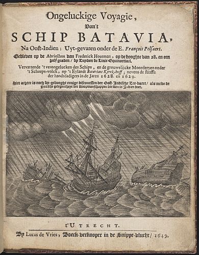 Title page of book about Batavia voyage