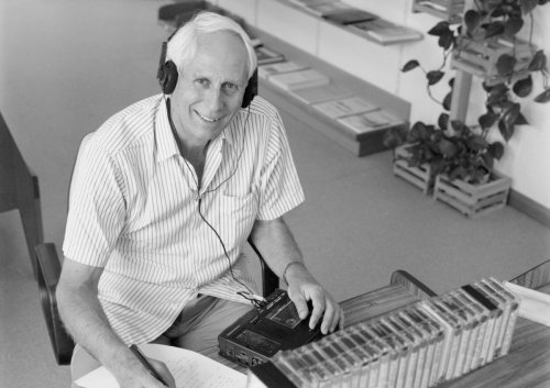 Seselja, Loui.  (1992).  Portrait of Geoffrey Dutton seated in the Oral History collection at the National Library of Australia, 1992, 1.  http://nla.gov.au/nla.obj-151764316