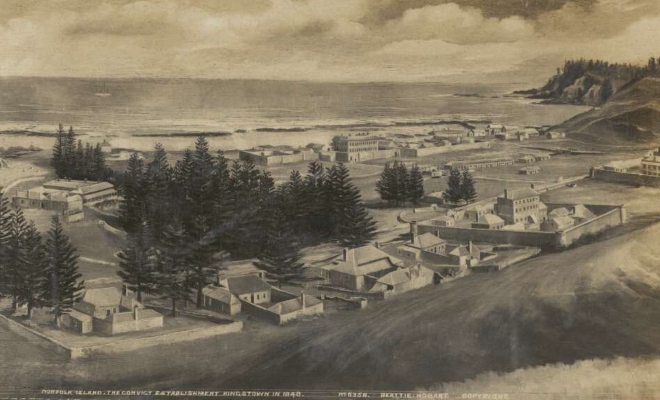 Searle, E. W & Beatties Studio. (1848). Norfolk Island convict settlement at Kingston in 1848