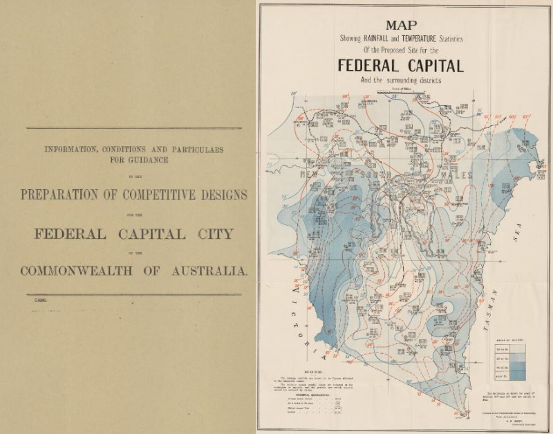 Australia. Department of Home Affairs (1911). Competition design of Federal Capital City, Commonwealth of Australia [information for competitors]. http://nla.gov.au/nla.obj-232173765