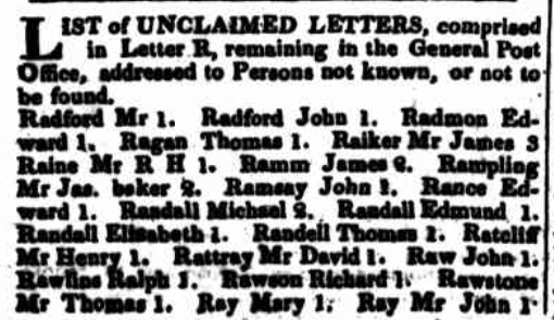 Lists of unclaimed letters on Trove