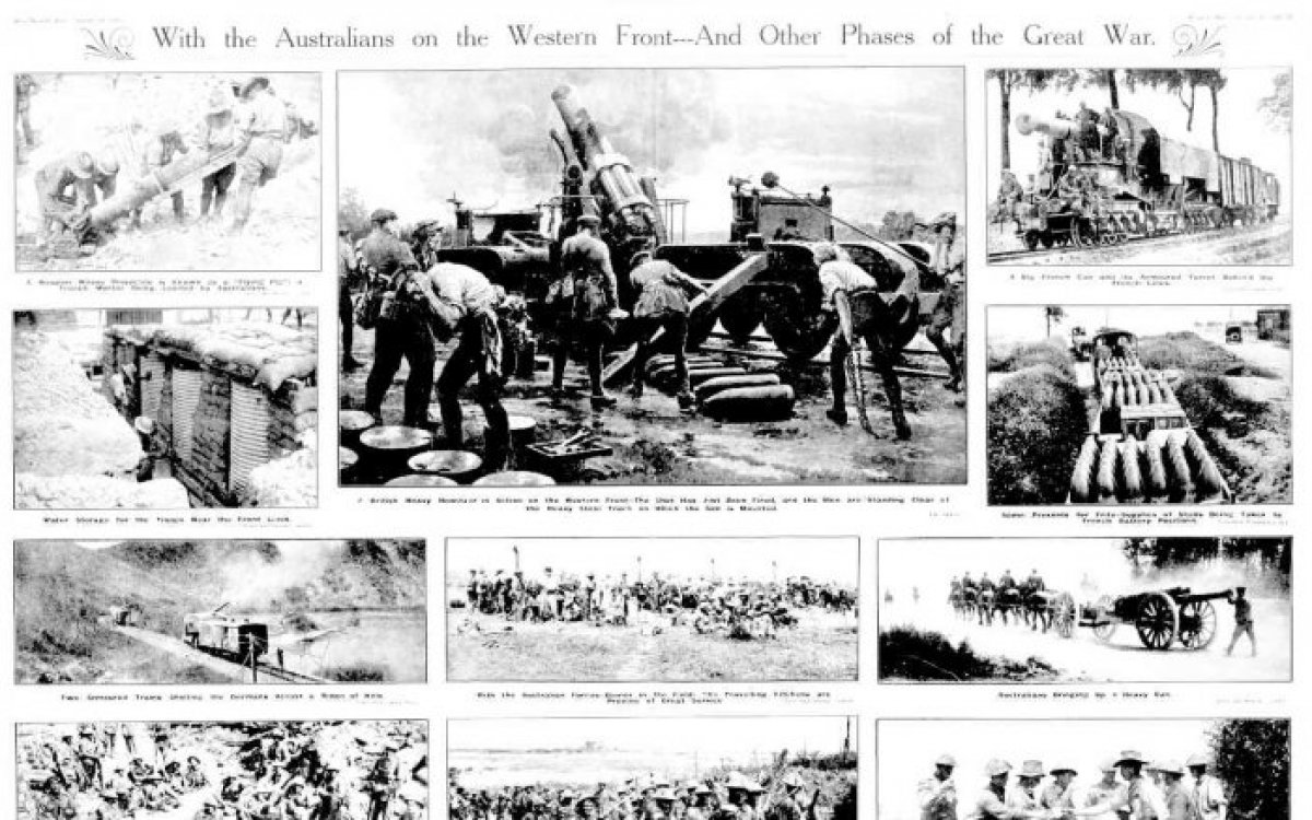 newspaper article, number of photos of Australians in the war