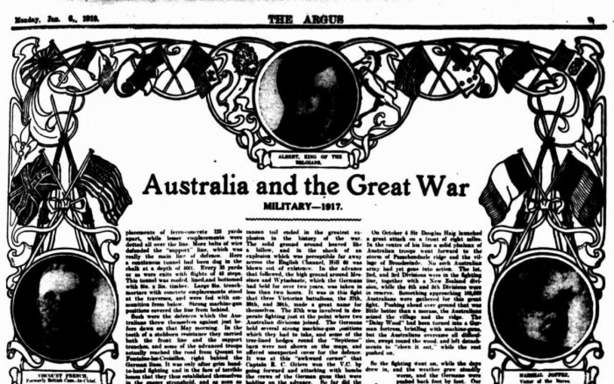 Australia and the Great War newspaper article