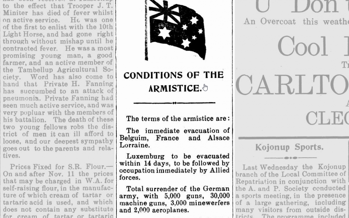 conditions of the armistice newspaper article