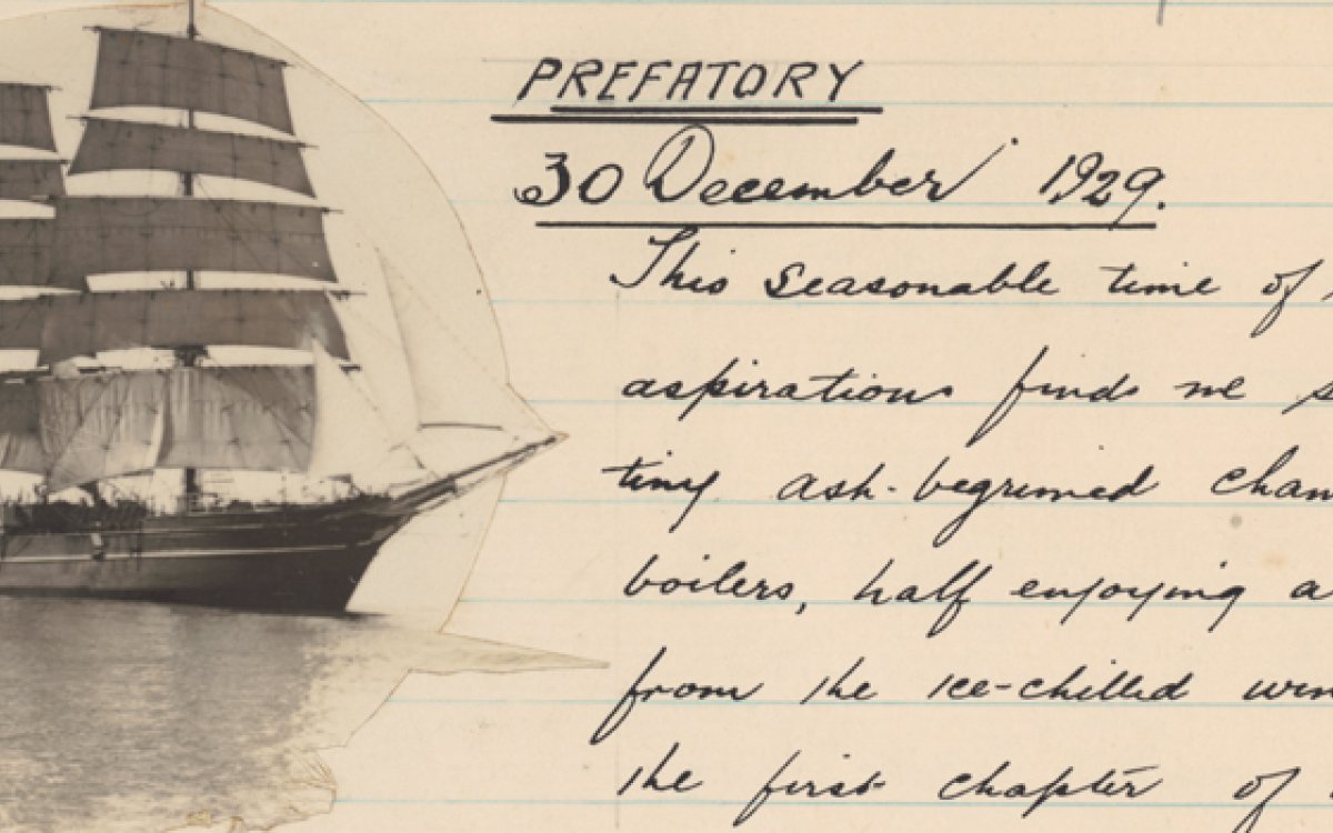 Handwritten diary entry with a photo of a ship
