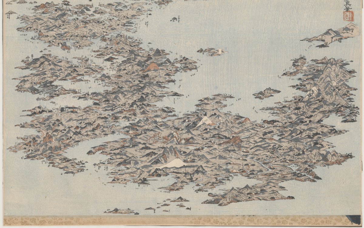 Stylised aerial map of Japan.