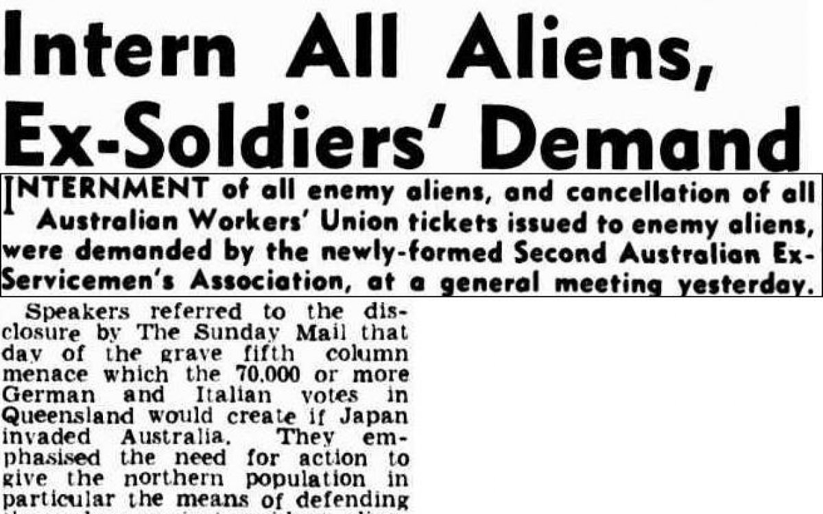 Newspaper Article titled : Intern All Aliens, Ex-soldiers Demand