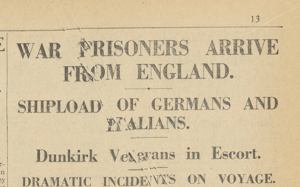 A newspaper clipping from the Sydney Morning Herald. The headline reads : "War prisoners arrive from England".