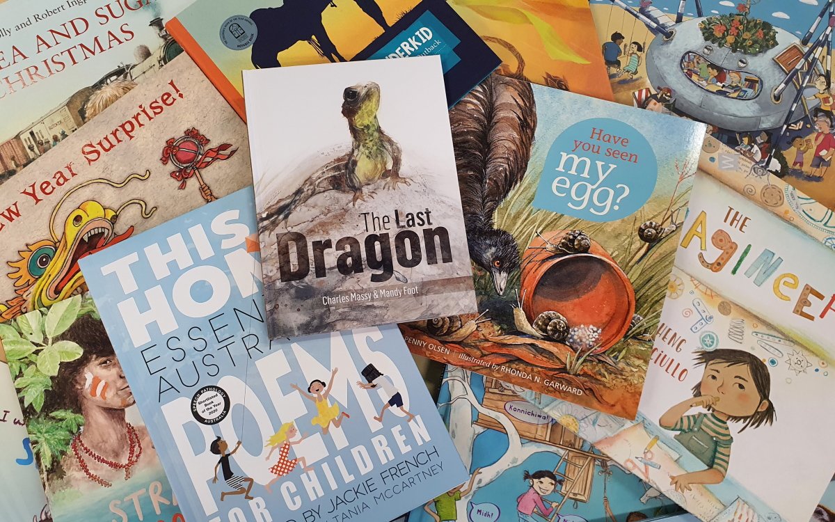 A flat-lay spread of various NLA Publishing children's books