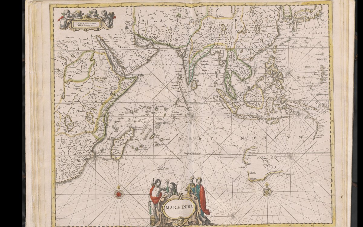 Early map of the Indian Ocean, including East Africa, South Asia and portions of Australia