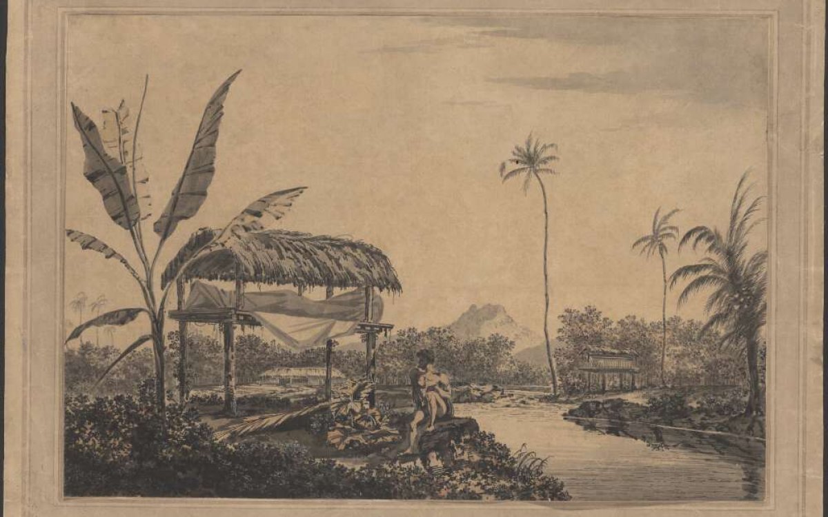watercolour reproduction of pacific island 