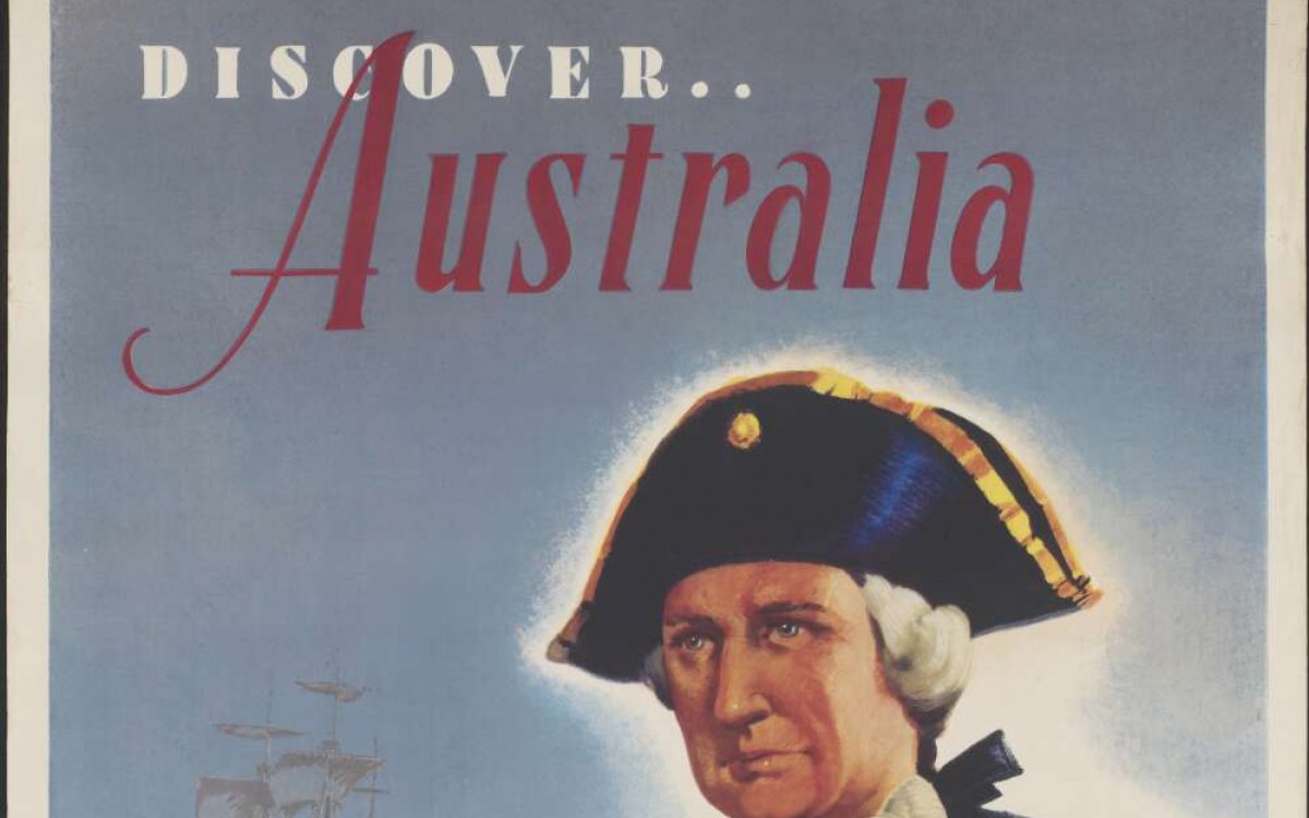 poster advertising Australia depicting Captain Cook