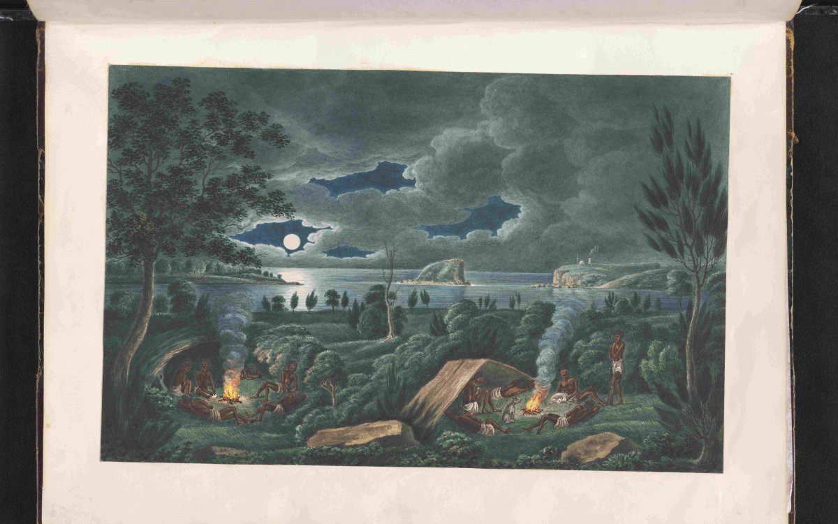 Drawings of Aborigines and scenery, New South Wales