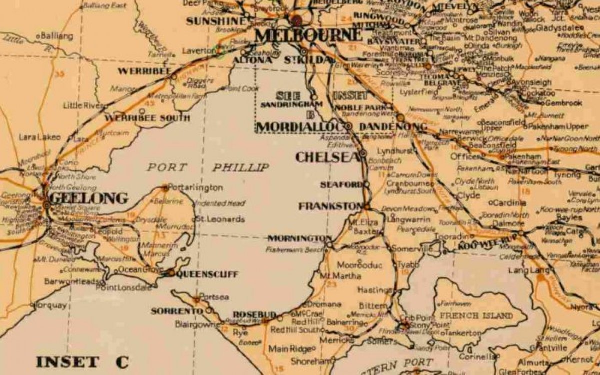 close up of port phillip on a map of Victoria