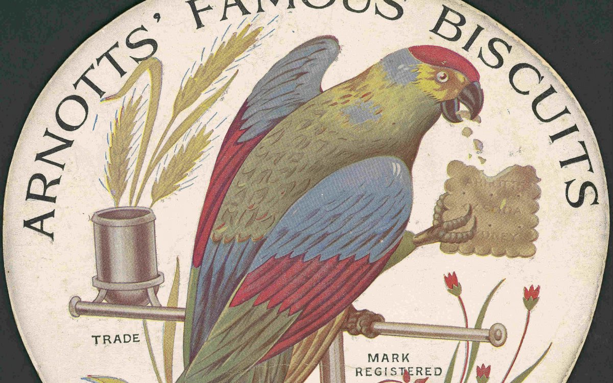 fan depicting king parrot eating an Arnott's cracker