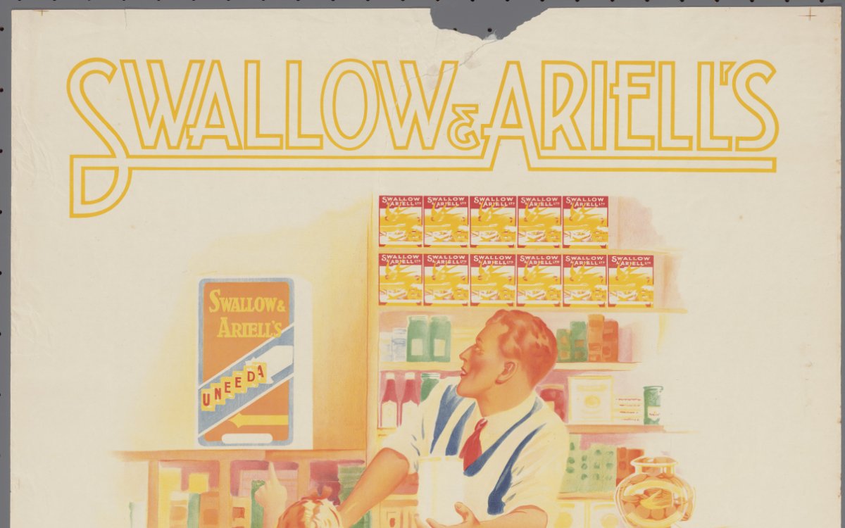 Four colour printer's proof of the Swallow and Ariell's biscuits and cakes advertisement