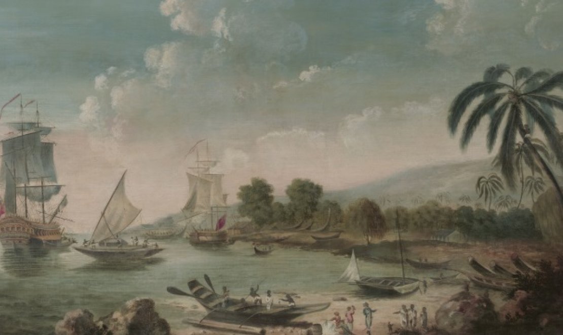 John Cleveley (c.1745-1786), Discovery and Resolution at an Island in the Pacific, 1777, 1780's, nla.cat-vn321742