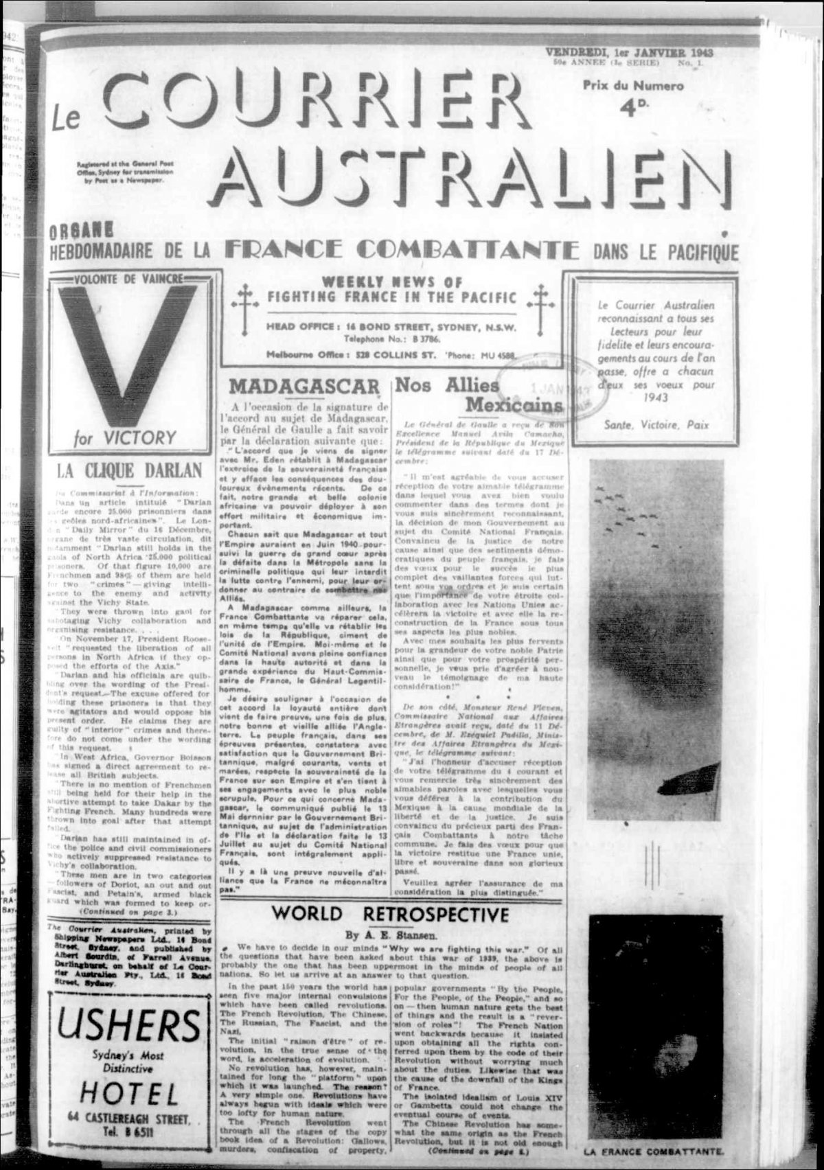 A page from a French newspaper titles Courrier Australien.