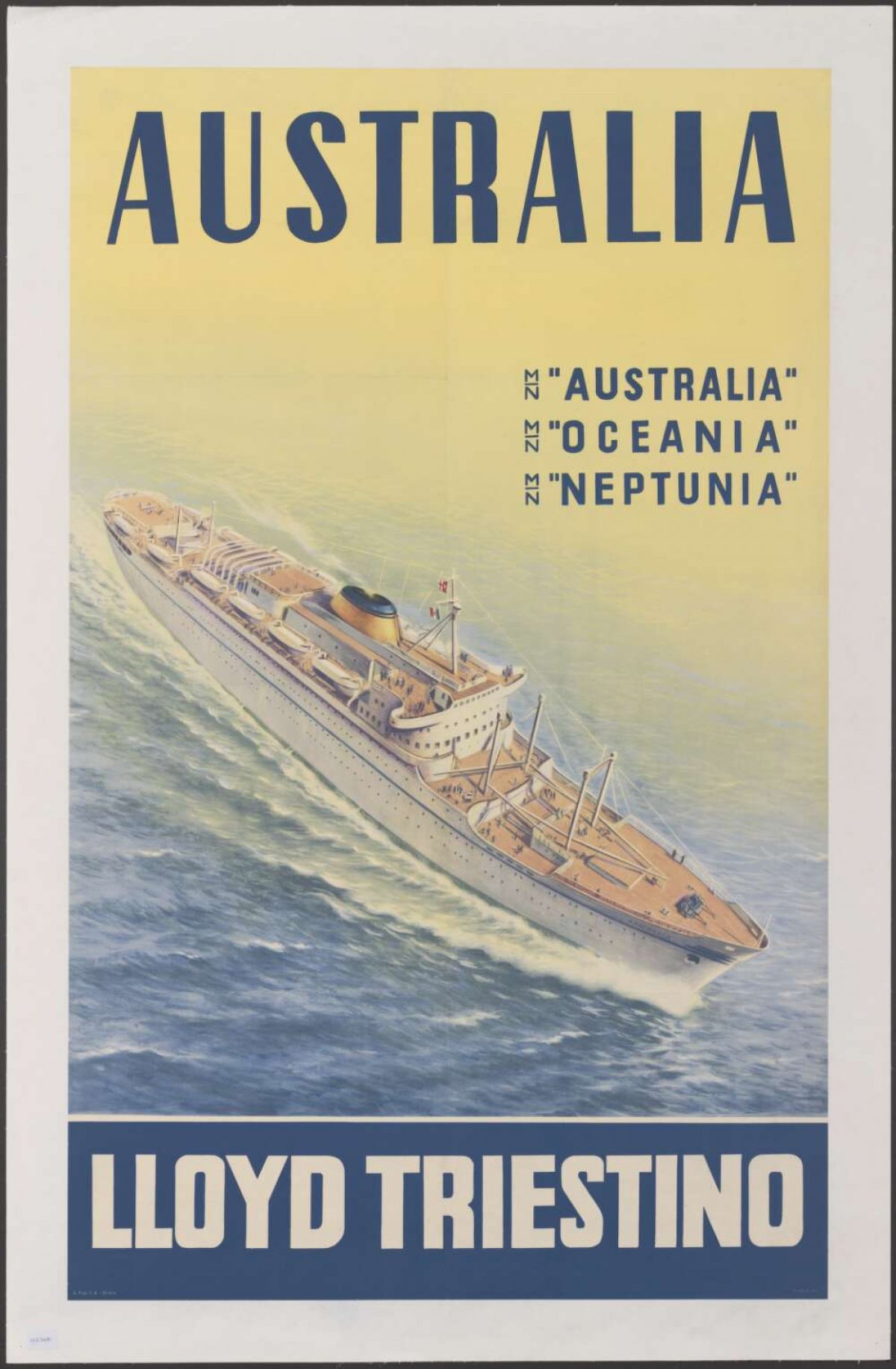 A poster of a ship heading for Australia by Lloyd Triestino