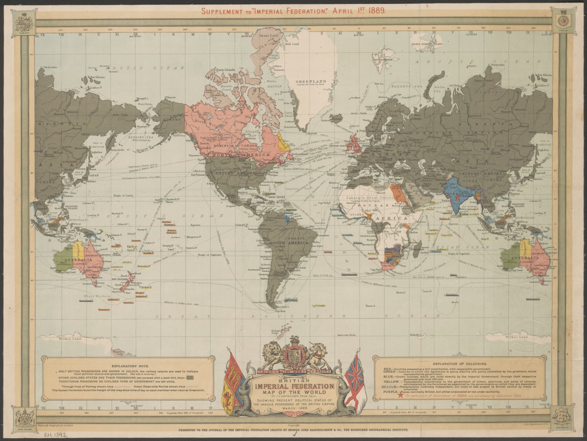 British Imperial Federation map of the world : showing present political status of the various possessions of the British Empire, March 1889