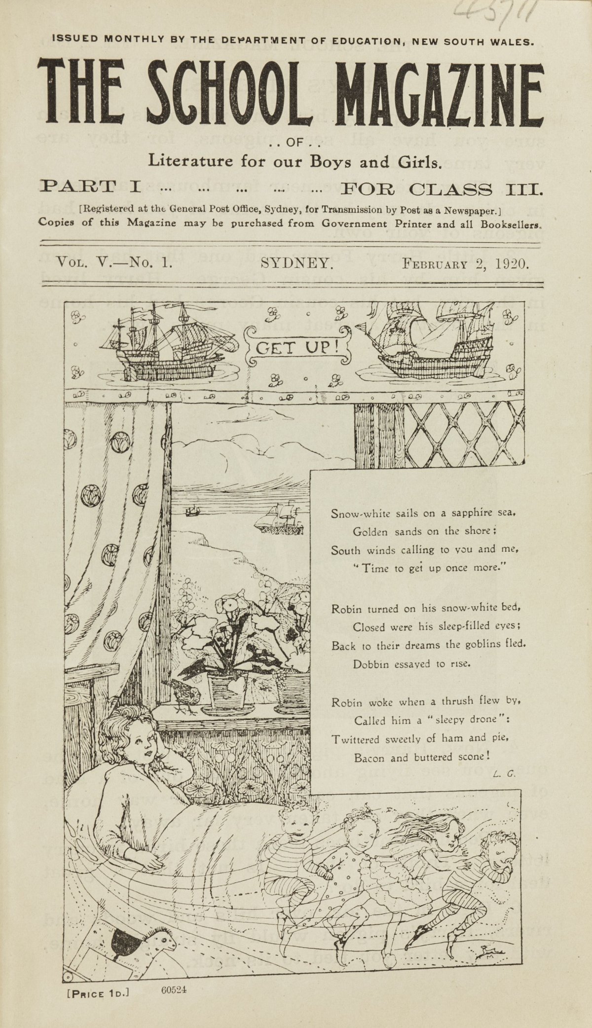 Front cover image of The School Magazine of Literature for Out Boys and Girls, 7 February 1920 issue