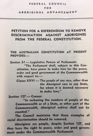 Petition for a referendum to remove discrimination against Aborigines from the Federal Constitution