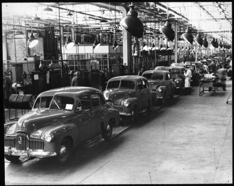 End of the main assembly line in Plant 1, General Motors-Holden's at Fishermen's Bend, Melbourne