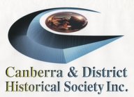A modern logo of a wave-like shape with a circle in the wave crest. Beneath it are the words' Canberra & District Historical Society Inc.'