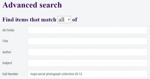 Example of the catalogue Advanced Search feature to search by call number