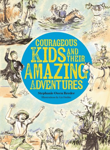 Courageous Kids book cover featuring illustrations of the 7 courageous kids surrounding the book title in the centre of the image enclosed in a blue circle.