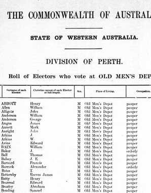 Old Men's Depot, Perth - electoral roll