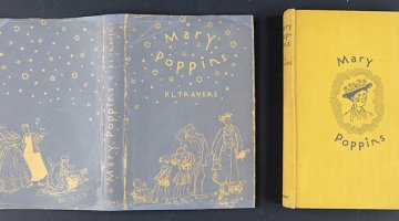 Dust jacket and binding of Mary Poppins after receiving conservation treatment at the National Library of Australia.