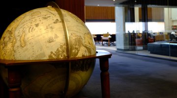 A terrestrial globe on display in the Main Reading Room of the National Library of Australia