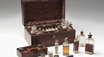 Some of the contents of the Faithfull family collection medicine chest, National Museum of Australia.