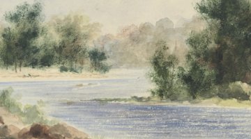 A watercolour painting of Clarence River, near Dr. Dobie's, in New South Wales by Edward Thomson