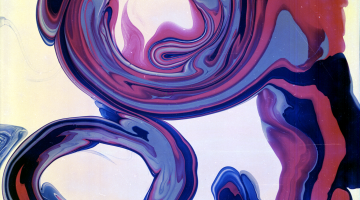 Abstract swirls of purple, pink and blue colour on a light background