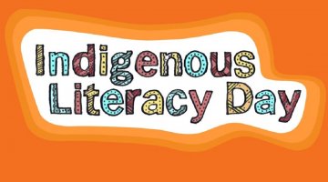 An orange background with text that reads 'Indigenous Literacy Day'