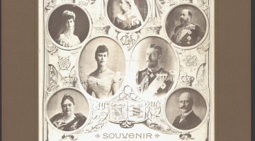 A section from the Souvenir State Performance with oval and circle portraits of royalty from dressed from the Victorian Era